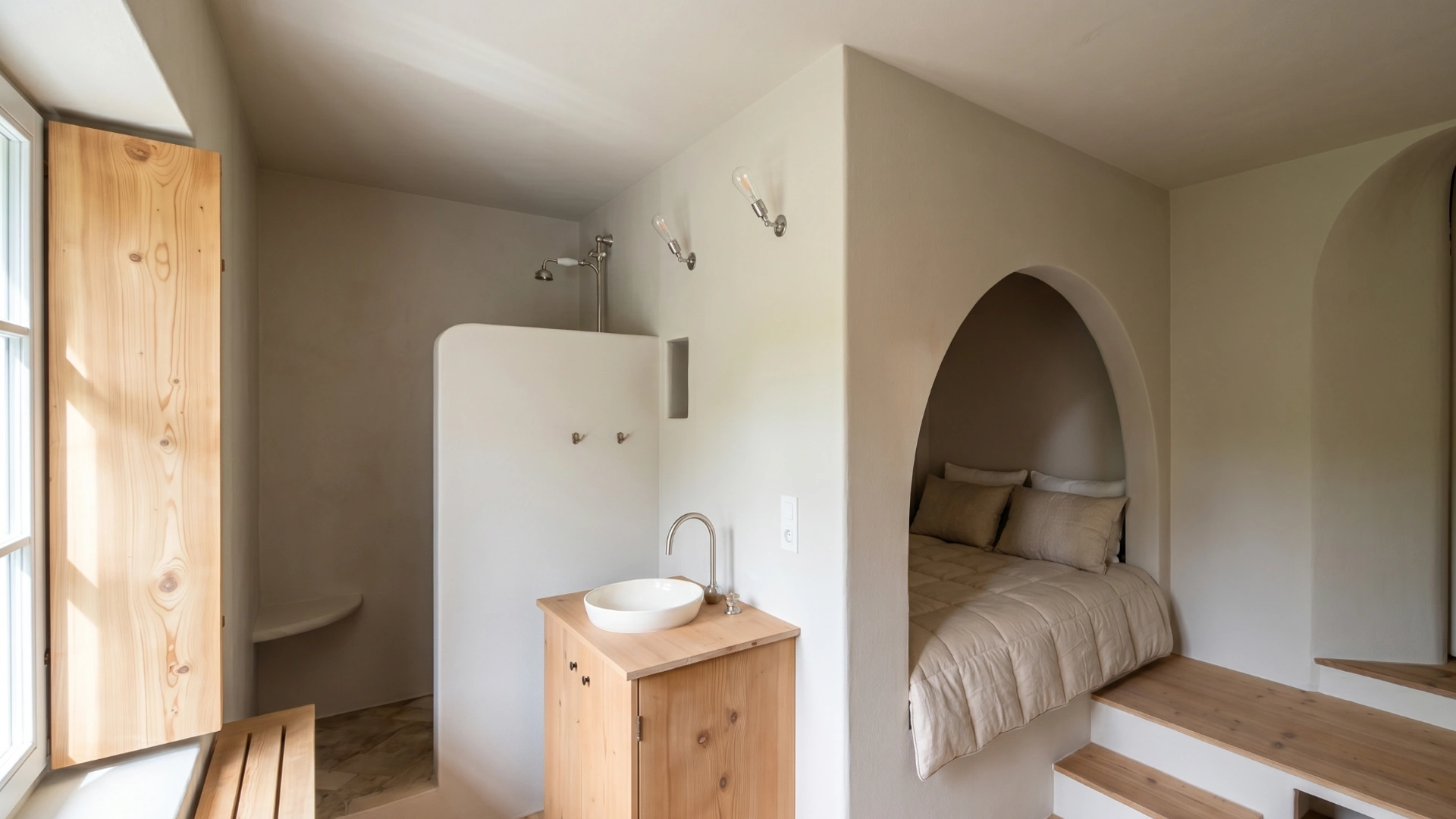 Badigeon de chaux ivoire nacré, chambre à Ixelles